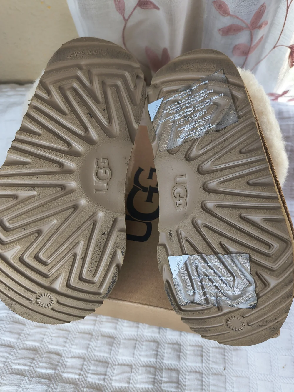 UGG Chestnut Brown Suede Plush Cuff Kids Slide Slippers